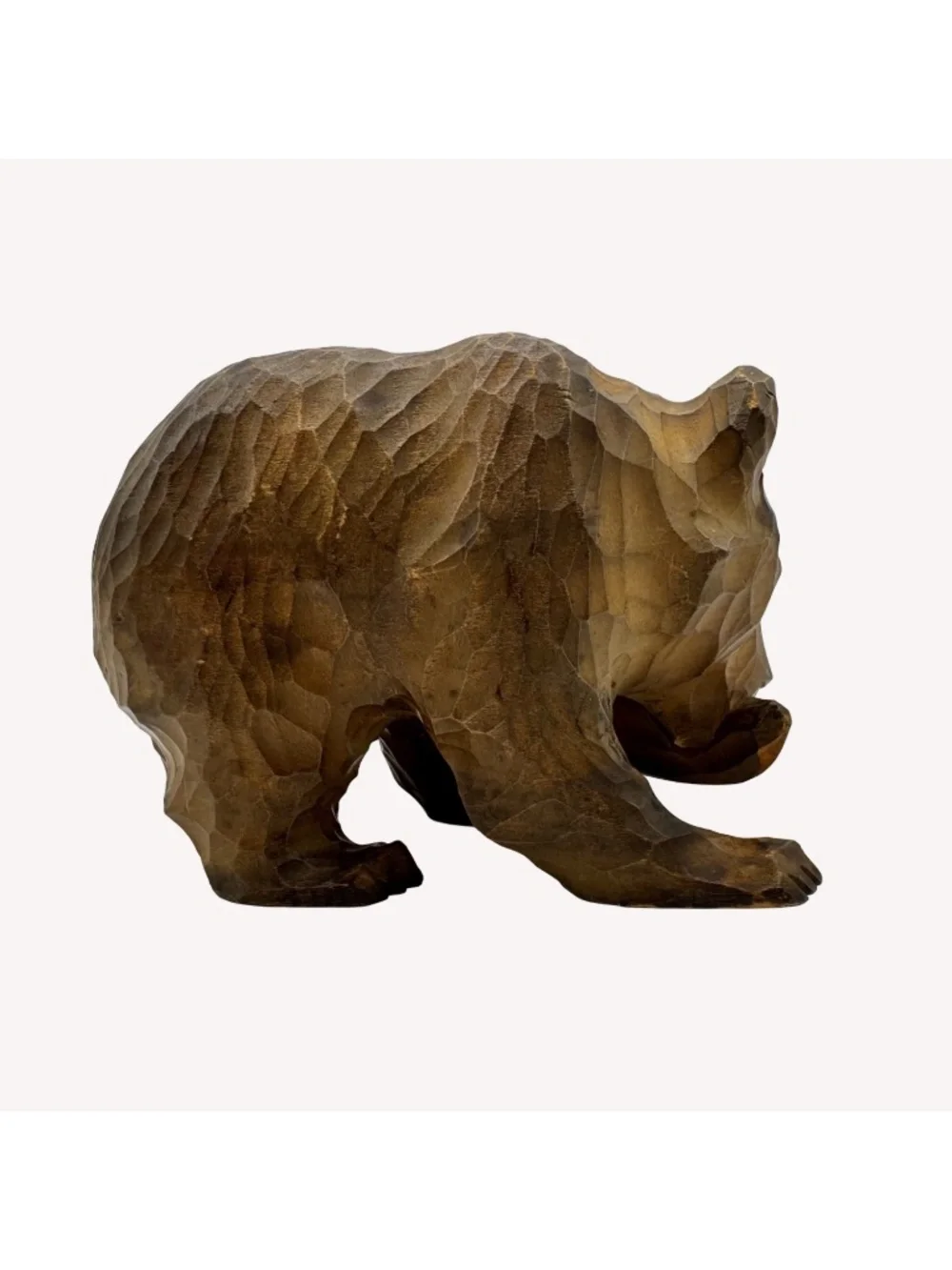 Vintage Japanese Ainu Bear Salmon Figure Hand Carved Wood Hokkaido Folk Art Kuma